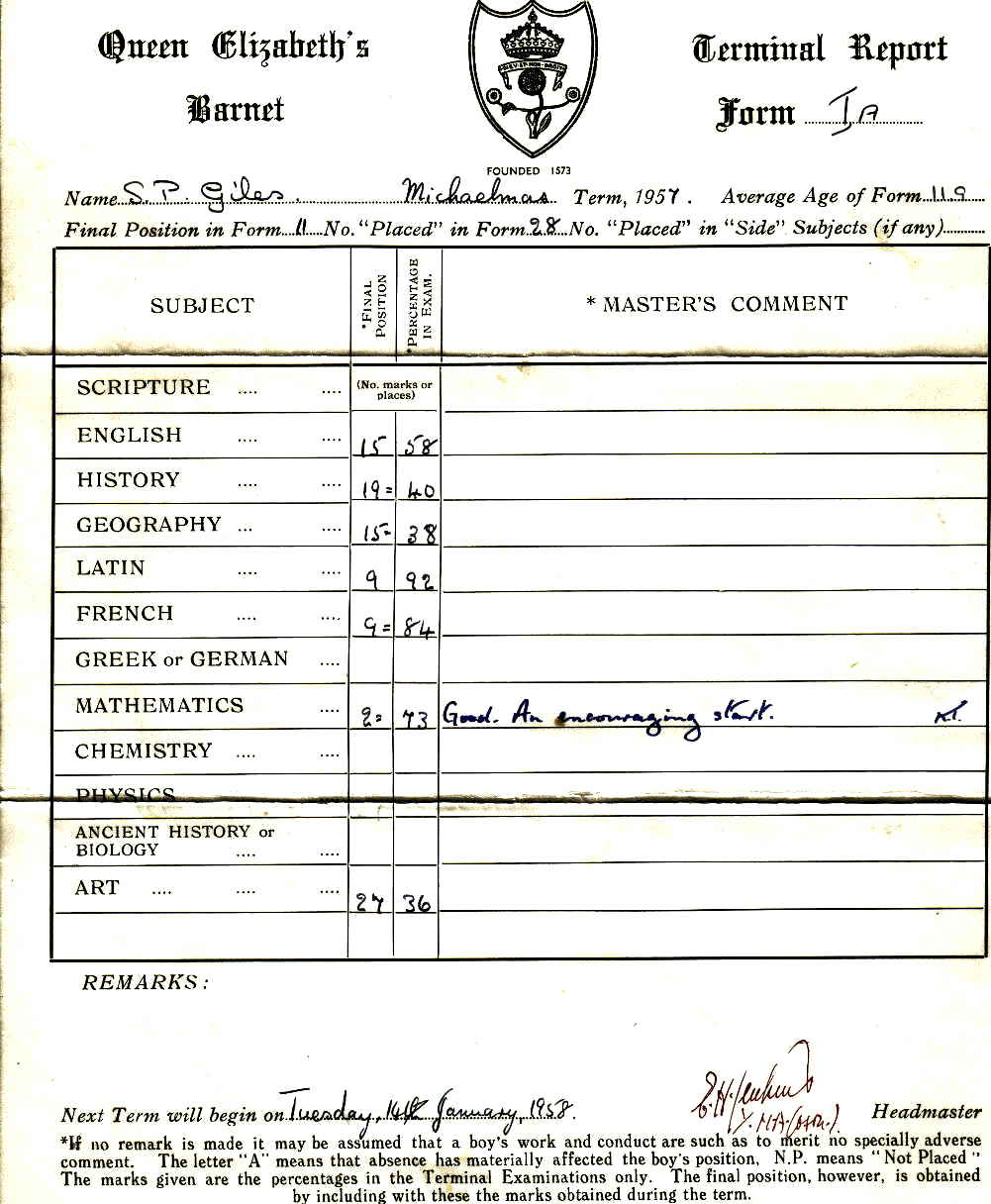 School report, 1957