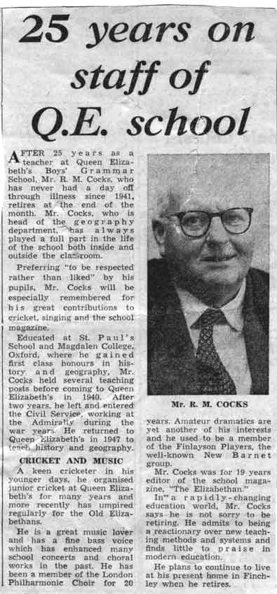 Mr Cocks retires